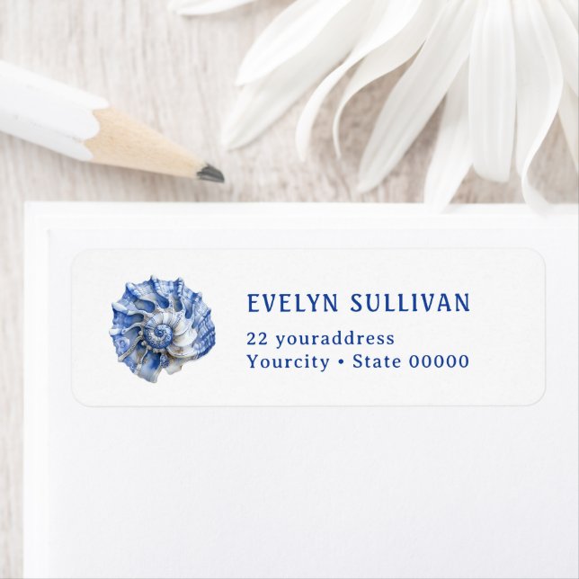 Étiquette de retour du logo de coquillage bleu (En situation)