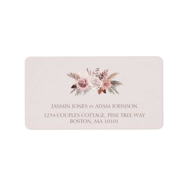 Étiquette de retour du Mariage Boho Pampas Blush (Devant)