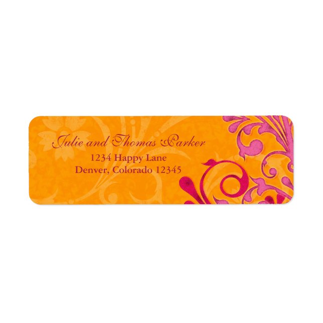 Étiquette de retour du Mariage Floral orange rose (Devant)