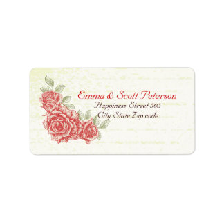 Étiquette de retour du Mariage Roses rouges vintag