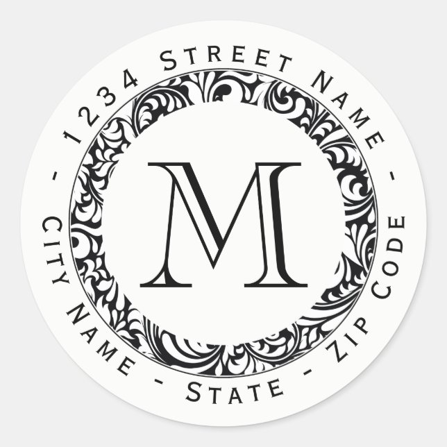 Étiquette de retour du monogramme noir&blanc Motif (Devant)