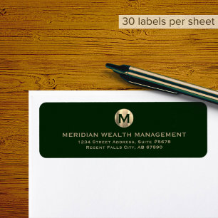 Étiquette de retour du monogramme or vert foncé