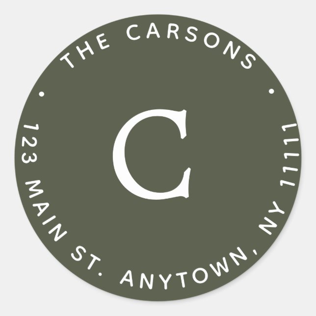 Étiquette de retour du monogramme vert de forêt (Devant)