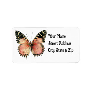 Étiquette de retour du papillon rose vintage