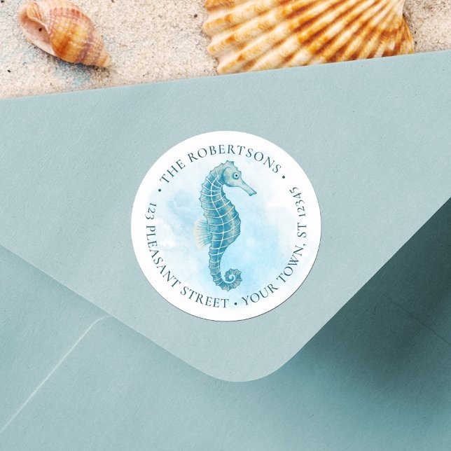 Étiquette de retour d'une aquarelle Seahorse (Créateur téléchargé)
