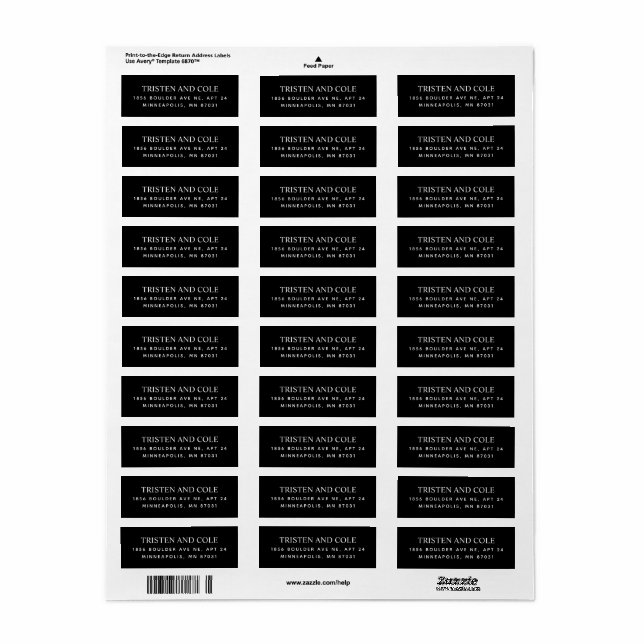 Étiquette de retour élégante et classe noire  (Feuille entière)