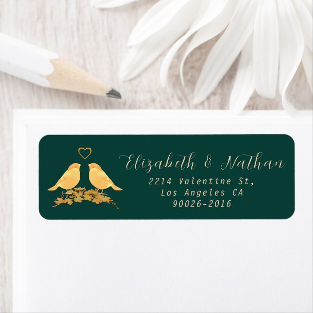 Étiquette de retour Emerald Green & Gold Flowers (En situation)