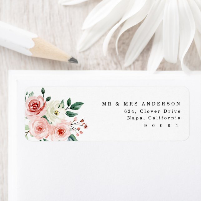 Étiquette de retour Floral Rose Aquarelle (En situation)