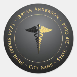 Étiquette de retour Gold Foil & Black Caduceus