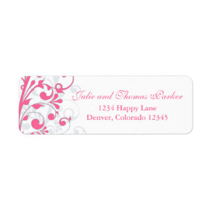 Étiquette de retour Mariage Floral Gris Rose