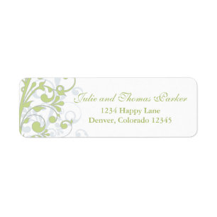 Étiquette de retour Mariage Floral Gris Vert