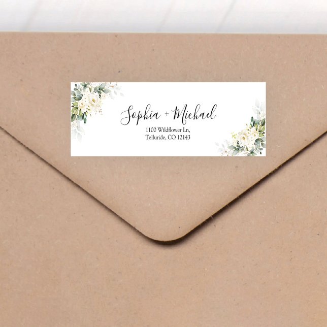 Étiquette de retour Mariage Floral Roses blanches (Créateur téléchargé)
