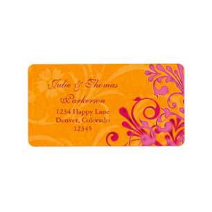 Étiquette de retour Mariage rose orange floral