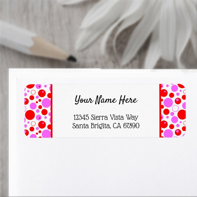 Étiquette de retour modifiable Rouge Rose à pois e (Pink and red polka dots custom return address labels)