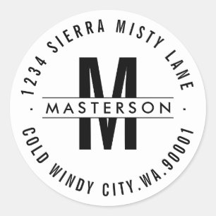 Étiquette de retour Monogramme moderne Circle pers