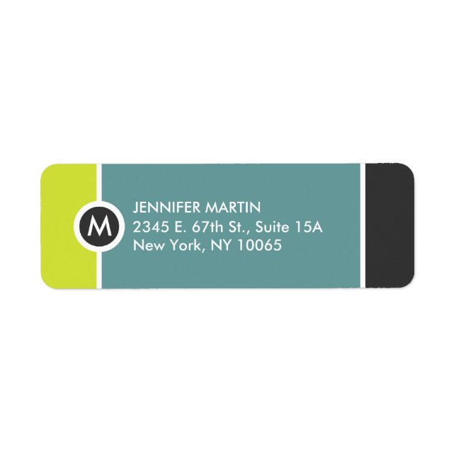 Étiquette de retour Monogramme moderne - Jaune/gri (Devant)