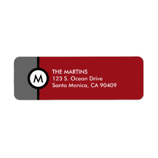 Étiquette de retour Monogramme moderne - Noir/Roug