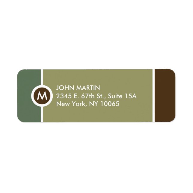 Étiquette de retour Monogramme moderne - Vert/Brow (Devant)