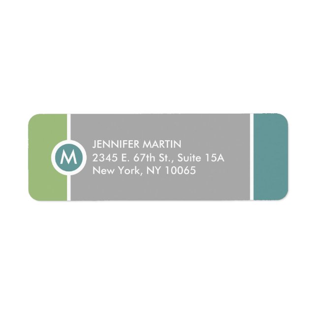 Étiquette de retour Monogramme moderne - Vert/Gris (Devant)