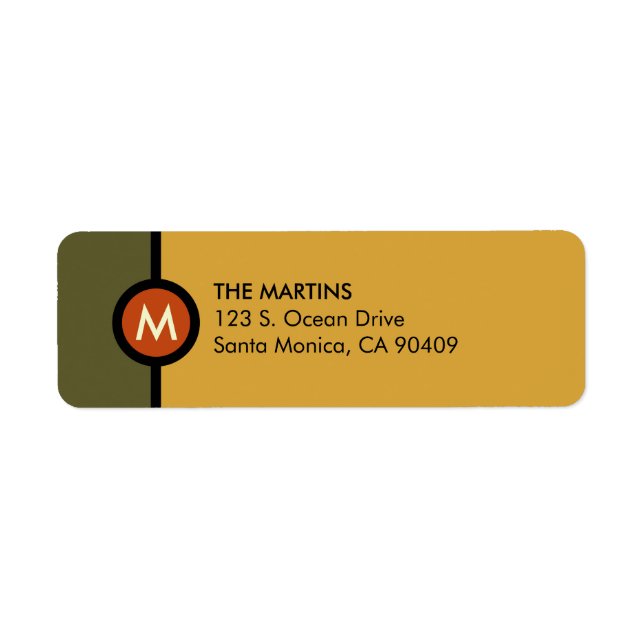 Étiquette de retour Monogramme moderne - Vert/Or (Devant)