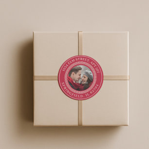 Étiquette de retour photo en couple de Noël modern