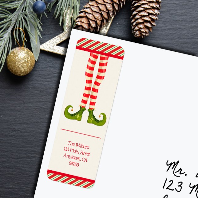 Étiquette de retour pour les vacances de Noël avec (Whimsical elf legs holiday Christmas return address labels
)