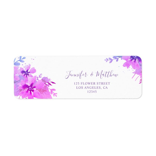 Étiquette de retour romantique violet floral (Devant)