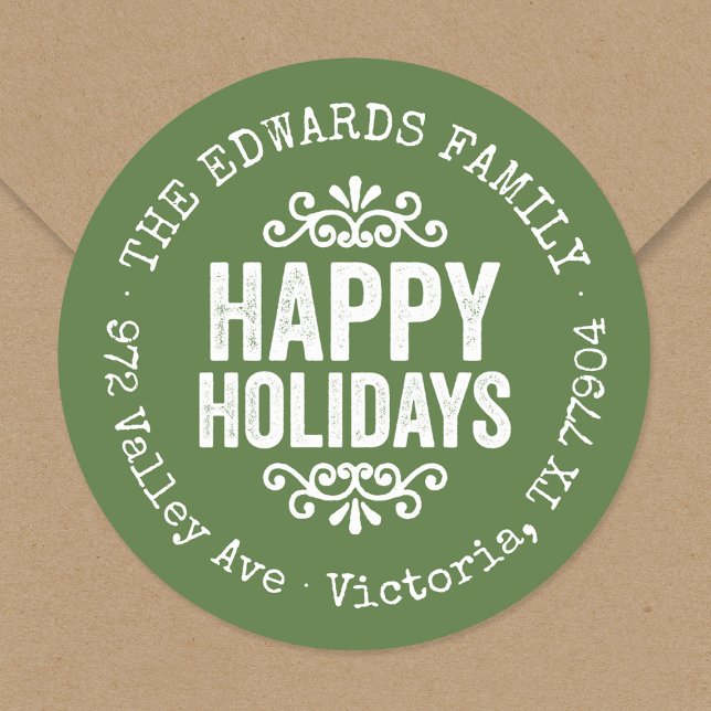 Étiquette de retour Rustic Green Holiday Circle (Créateur téléchargé)