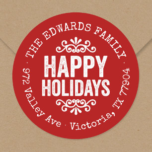 Étiquette de retour Rustic Red Holiday Circle