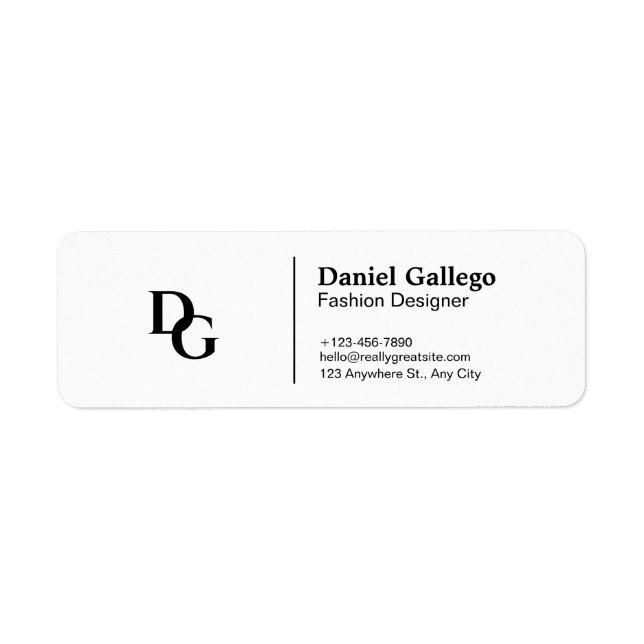 Étiquette de retour simple monogramme noir et blan (Devant)