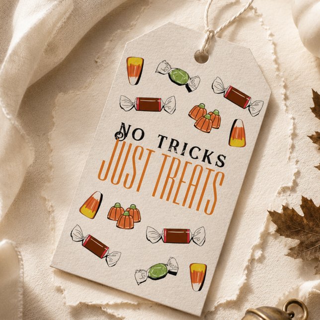 Étiquette de sac cadeau Halloween sans farce juste (No Tricks Just Treats Halloween Gift Bag Tag)