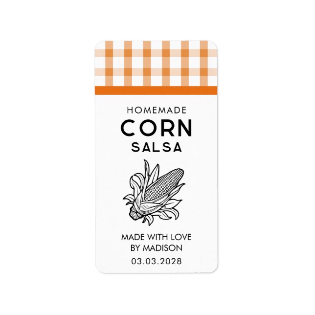 Étiquette de salsa de maïs avec épi et motif à car (Devant)