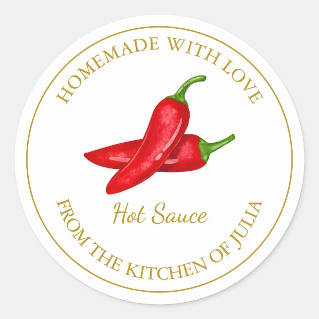 Étiquette de sauce chaude maison en or | Blanc (Devant)