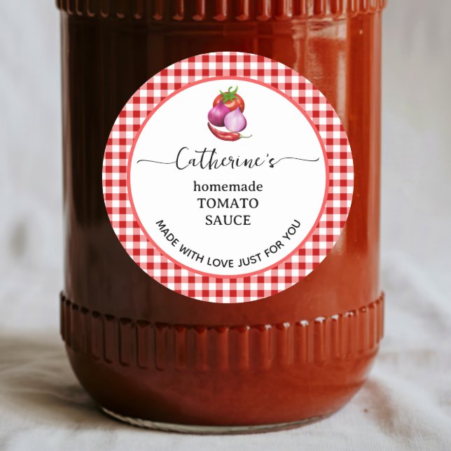 Étiquette de sauce tomate maison à carreaux gingha (Créateur téléchargé)