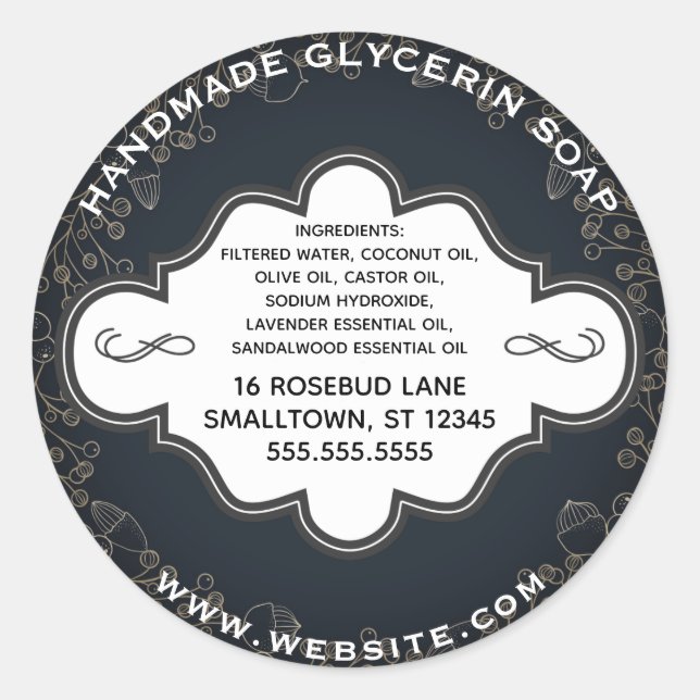 Étiquette de savon artisanal Rustic Black Gold Bot (Devant)