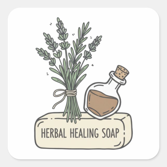 Étiquette de Savon de Guérison aux Herbes | Soins  (Devant)
