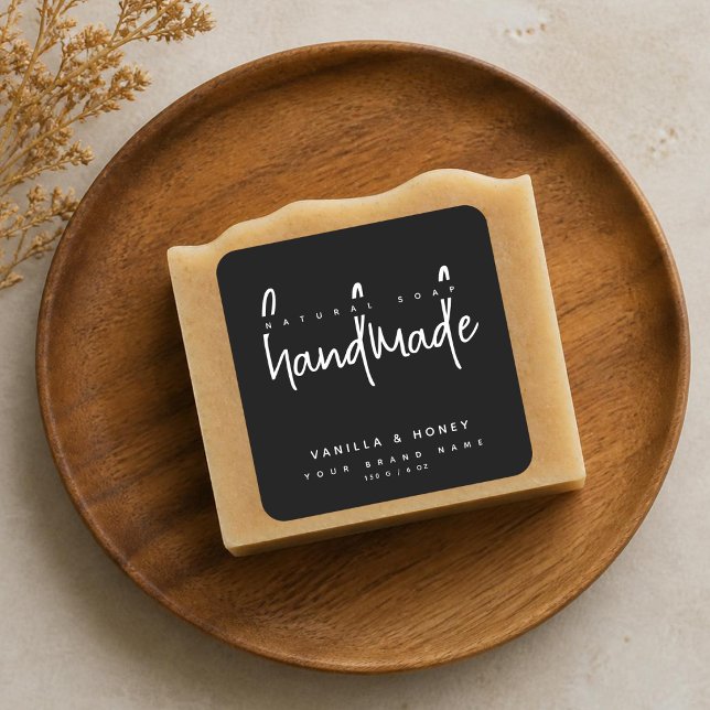 étiquette de savon noir fait main écriture minimal (Créateur téléchargé)