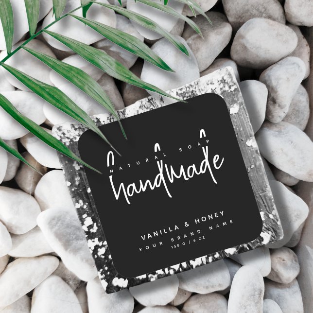 étiquette de savon noir fait main écriture minimal (Créateur téléchargé)