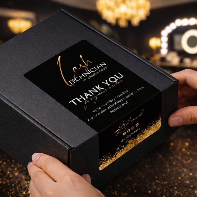 Étiquette de scellement Black & Gold Lash Tech | B (Créateur téléchargé)