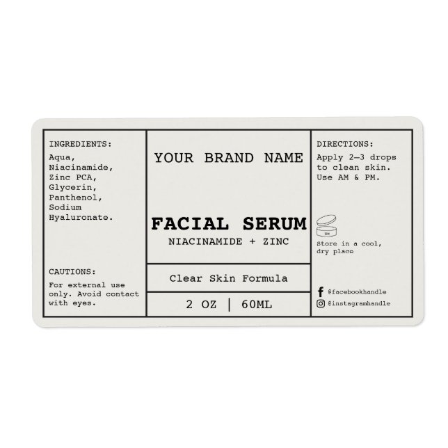 Étiquette de Sérum Facial Light Stone 2 oz. (Devant)