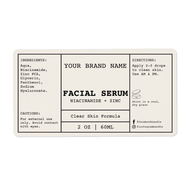 Étiquette de Sérum Facial Minimal Ivory 60 ml (Devant)