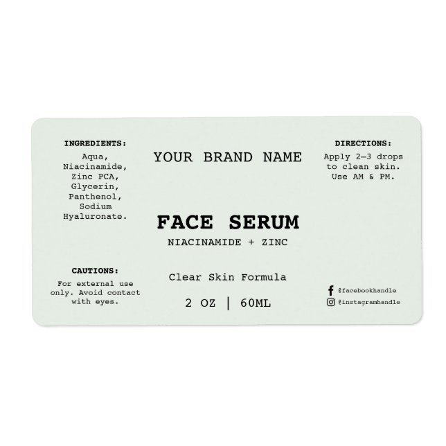 Étiquette de Sérum Facial Minimal Vert Sauge 60 ml (Devant)