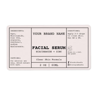 Étiquette de sérum facial rose blush 2 oz.
