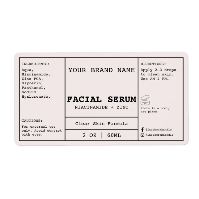 Étiquette de sérum facial rose blush 2 oz. (Devant)