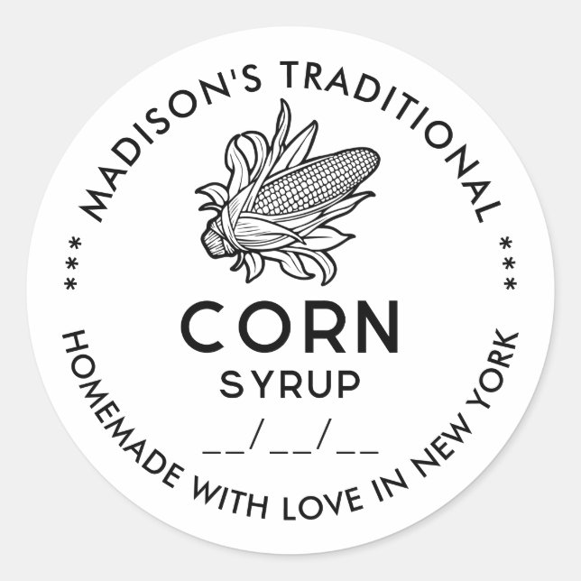 Étiquette de sirop de maïs moderne avec épi noir e (Devant)
