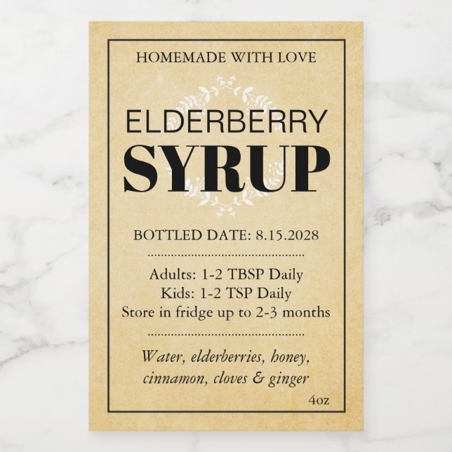 Étiquette de sirop de sureau personnalisable ZEB_0 (Étiquettes simples)