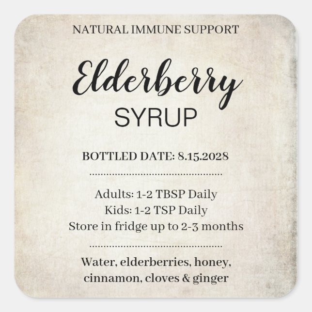 Étiquette de sirop de sureau personnalisable ZEB_0 (Devant)