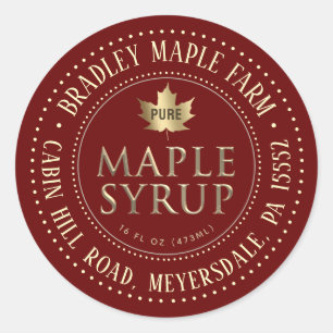 Étiquette de sirop d'érable à bordure rouge en or