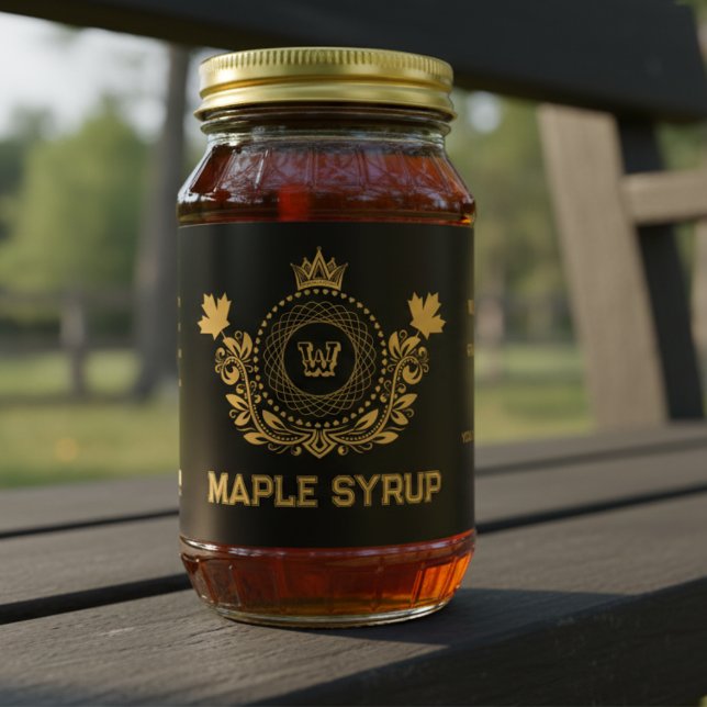 Étiquette de sirop d'érable à monogramme noir et o (Créateur téléchargé)