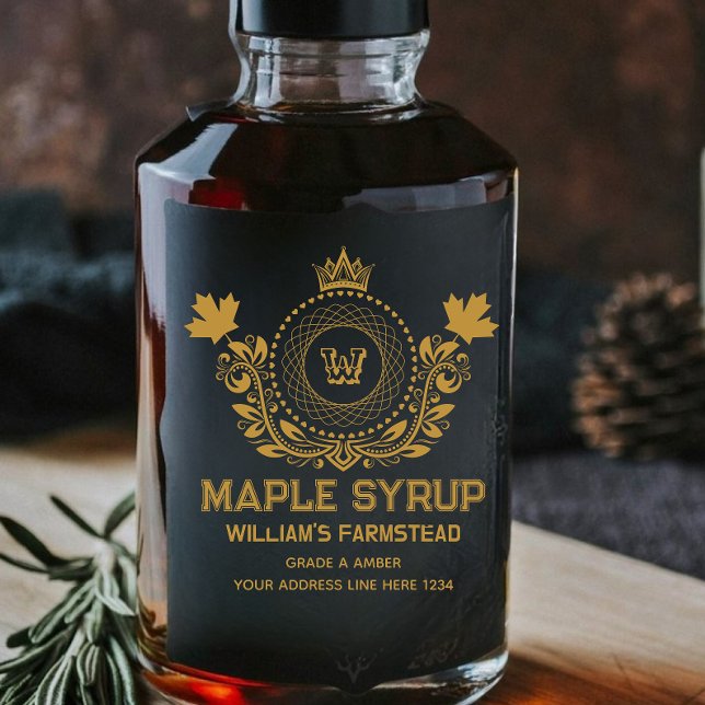 Étiquette de sirop d'érable à monogramme noir et o (Créateur téléchargé)